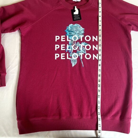 Peloton NWT Woman Small Burgundy Rose Logo Print Oversized Crewneck Pullover - Picture 4 of 7